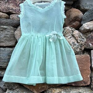Vintage Mint Green Sheer Swiss Dot Sleeveless Dress. Overlay sz 5/6